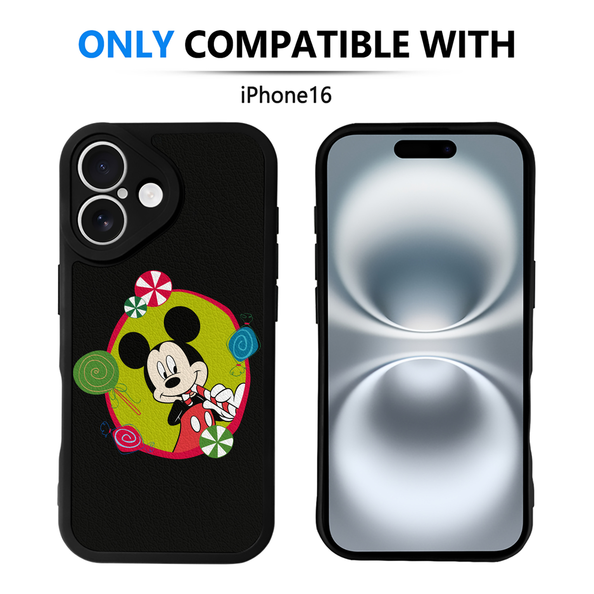 （画像用） ミッキーマウス Mickey Mouse 【iPhone 16シリーズ対応】シリコンスマホケース（レザー調） 材質：シリコン